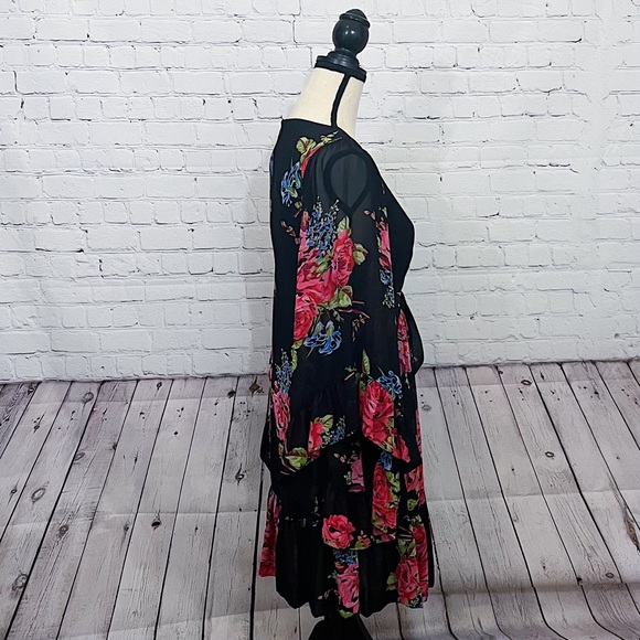 Betsey Johnson Black Long Sleeve Dress With Flower Design Size 8 - Picture 2 of 5